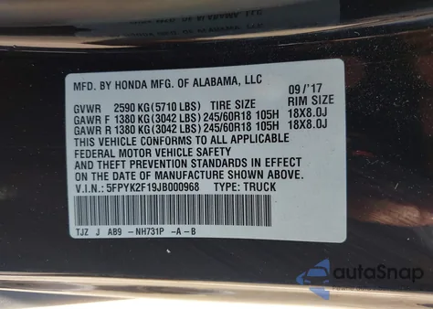 2018 Honda Ridgeline Sport из США, поврежденный, VIN 5FPYK2F19JB000968